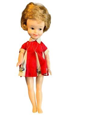 Vintage Penny Brite De Luxe Reading Corp Doll 1960s Red Dress Blonde Hair 8.5"